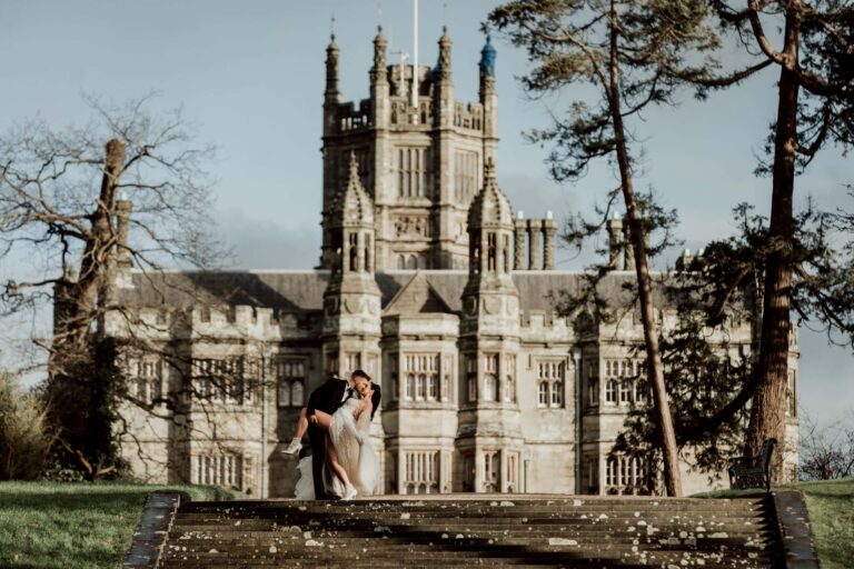 Wedding couple margam castle in wales